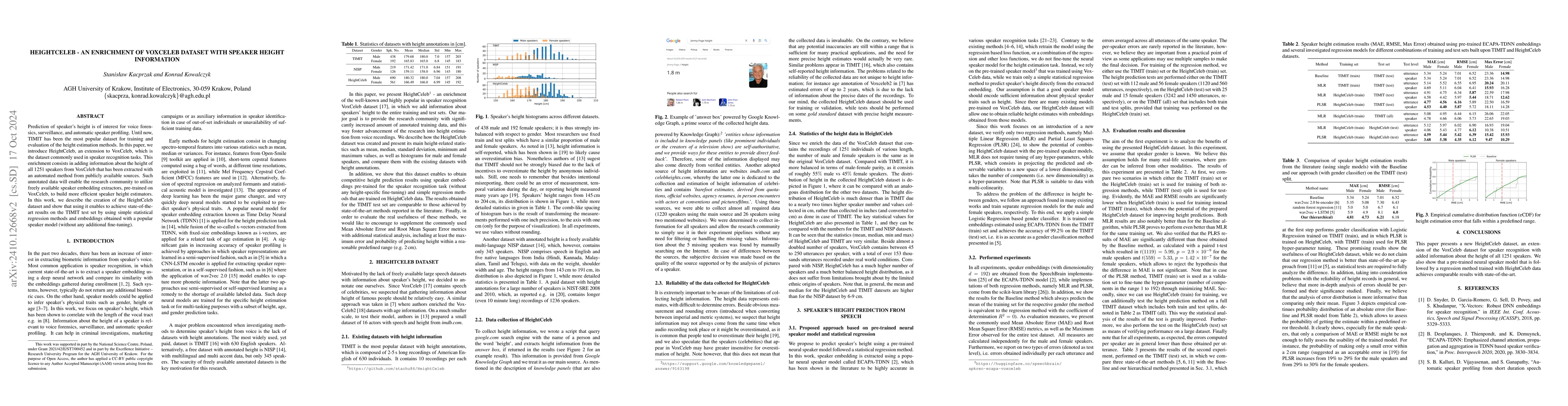Thumbnail for HeightCeleb - an enrichment of VoxCeleb dataset with speaker height
  information