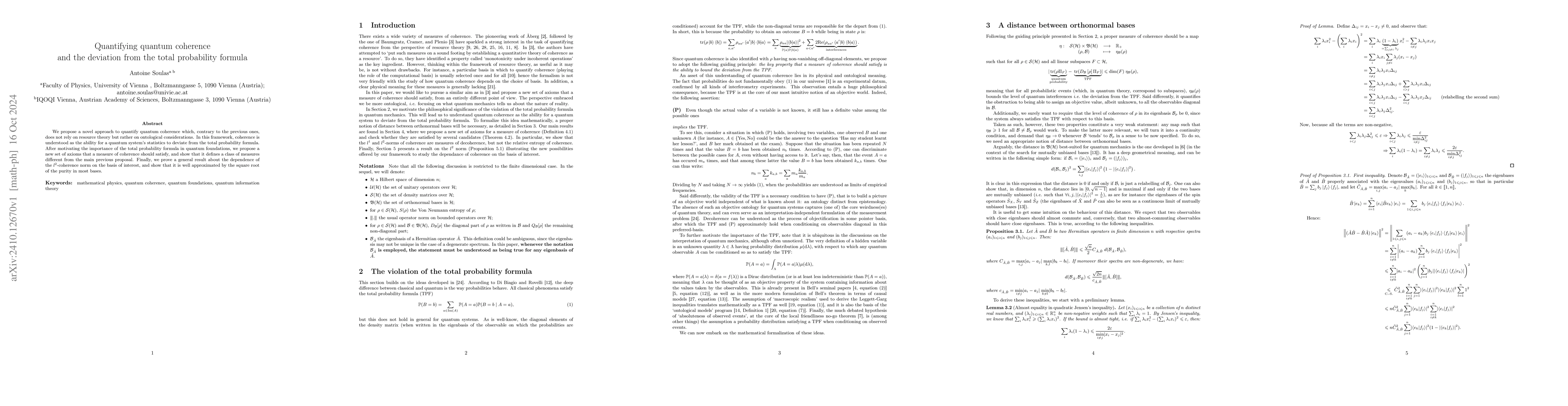 Thumbnail for Quantifying quantum coherence and the deviation from the total
  probability formula