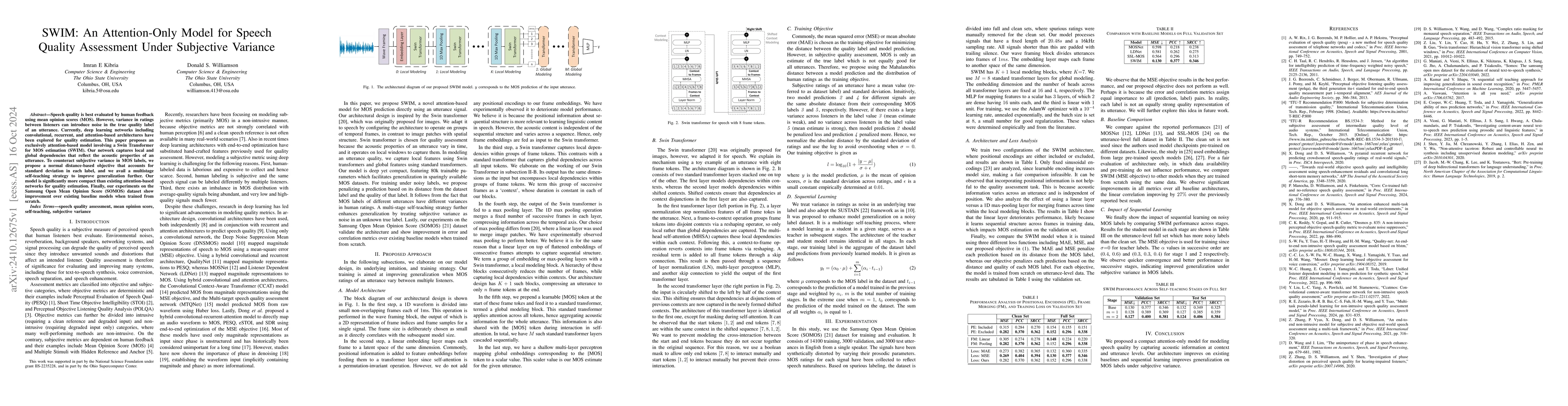 Thumbnail for SWIM: An Attention-Only Model for Speech Quality Assessment Under
  Subjective Variance