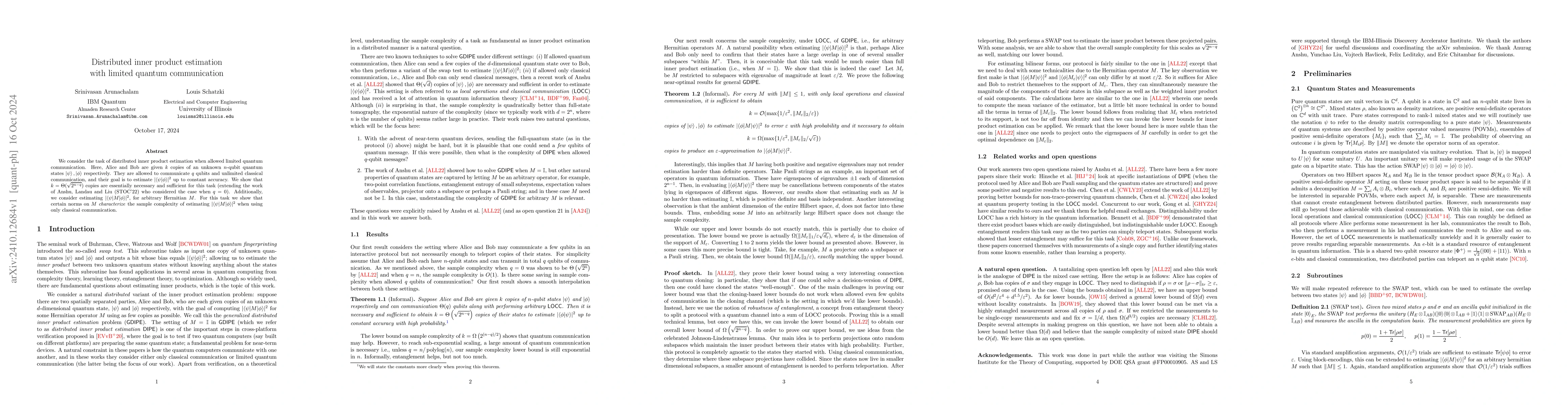 Thumbnail for Distributed inner product estimation with limited quantum communication