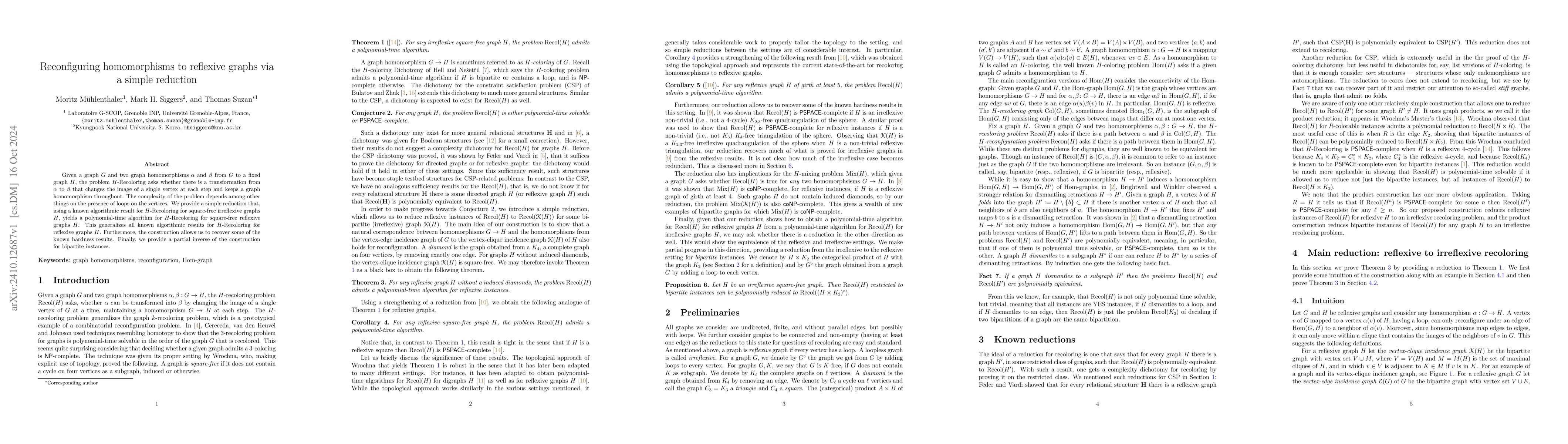 Thumbnail for Reconfiguring homomorphisms to reflexive graphs via a simple reduction