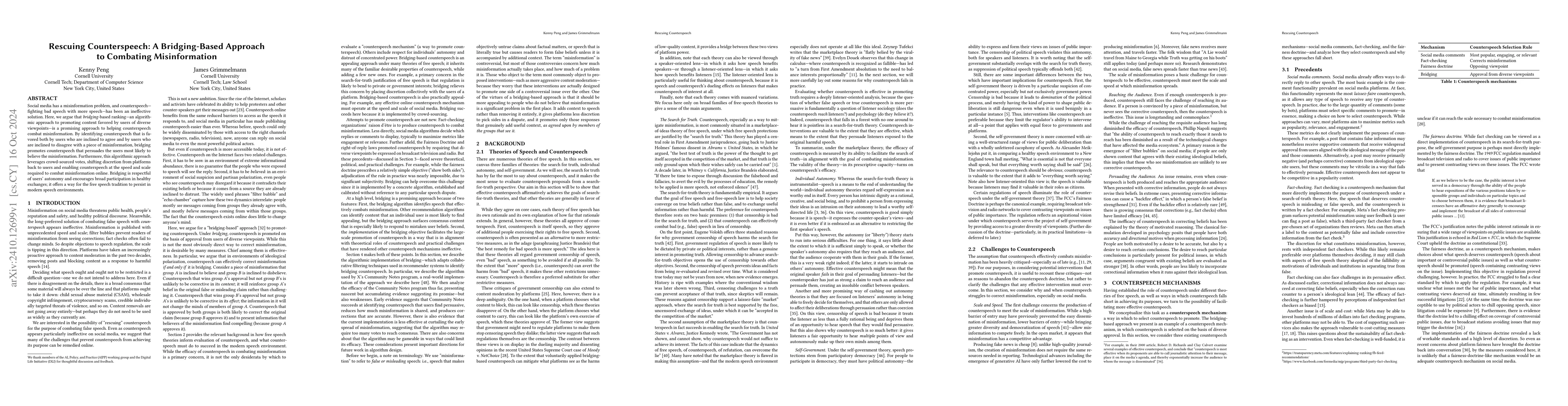Thumbnail for Rescuing Counterspeech: A Bridging-Based Approach to Combating
  Misinformation