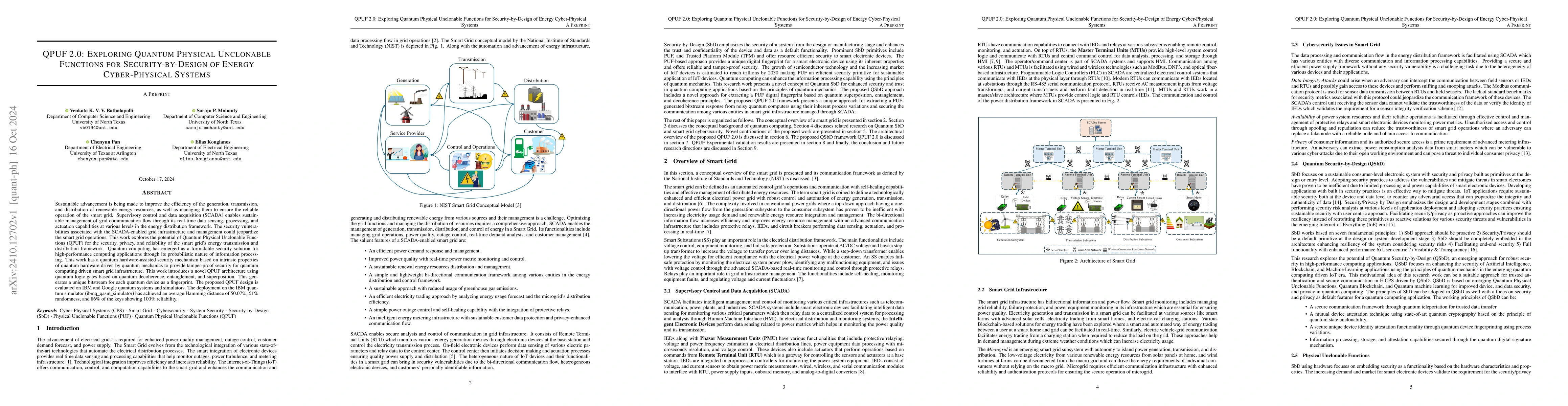 Thumbnail for QPUF 2.0: Exploring Quantum Physical Unclonable Functions for
  Security-by-Design of Energy Cyber-Physical Systems