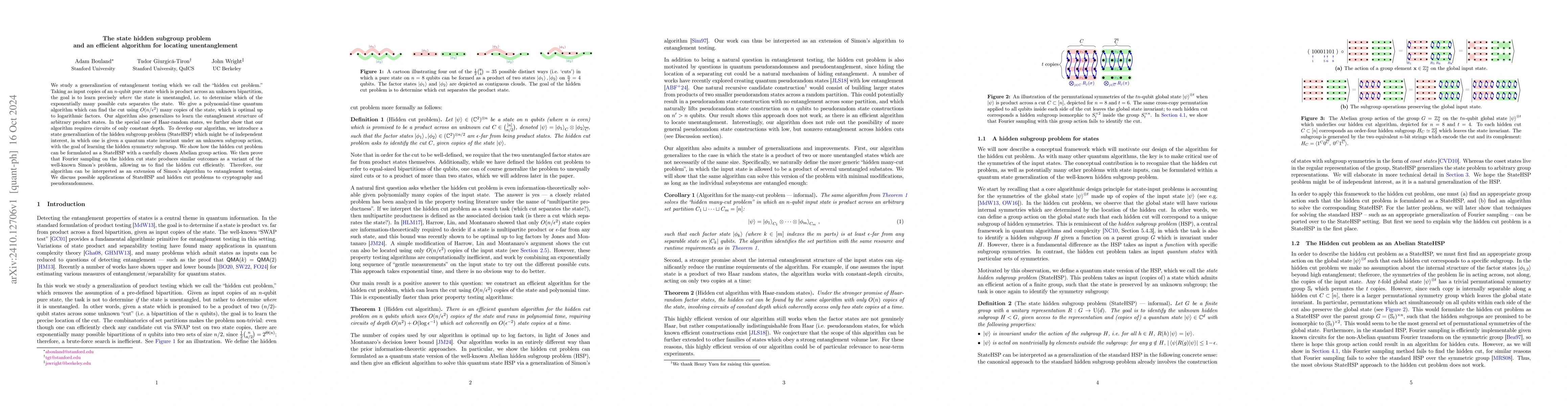 Thumbnail for The state hidden subgroup problem and an efficient algorithm for
  locating unentanglement