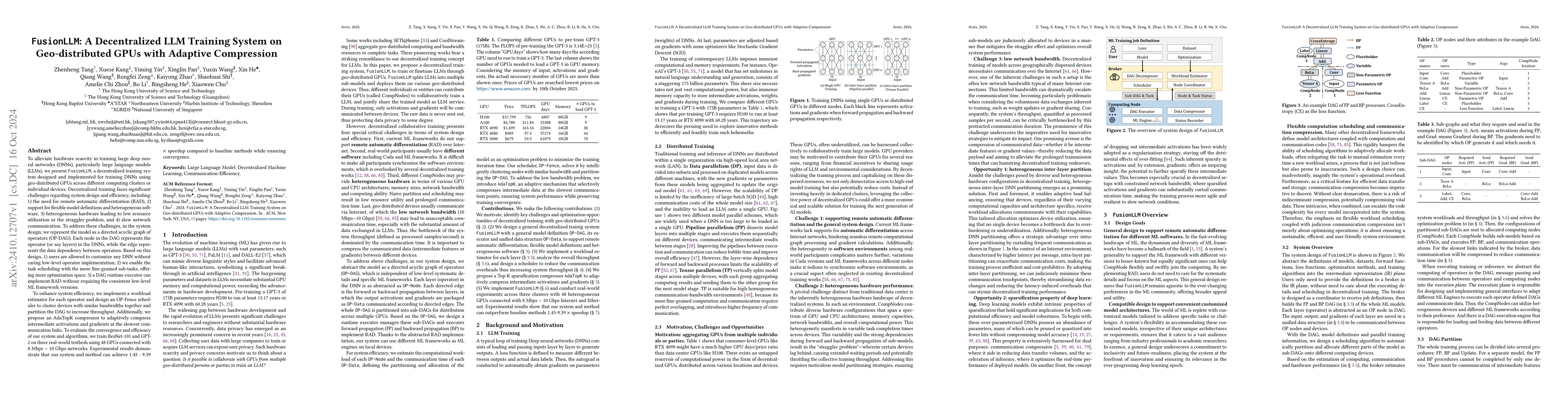 Thumbnail for FusionLLM: A Decentralized LLM Training System on Geo-distributed GPUs
  with Adaptive Compression