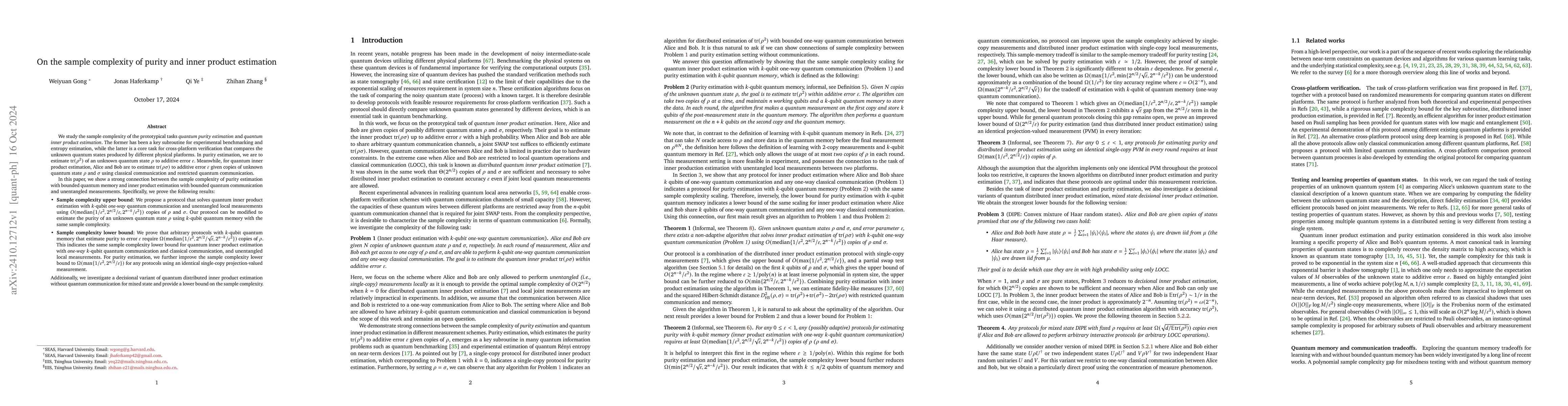 Thumbnail for On the sample complexity of purity and inner product estimation