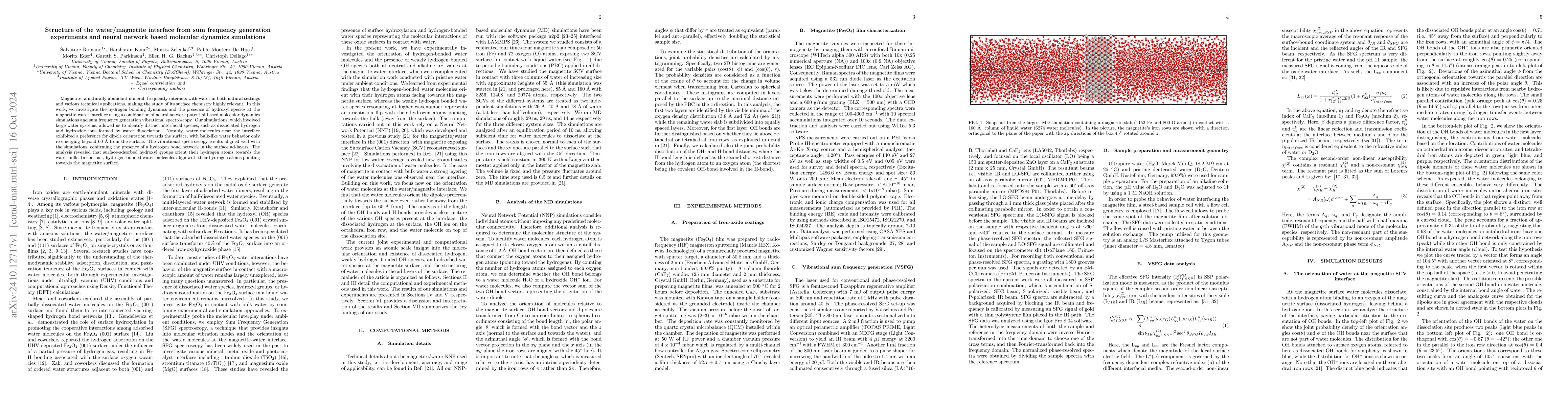Thumbnail for Structure of the water/magnetite interface from sum frequency generation
  experiments and neural network based molecular dynamics simulations