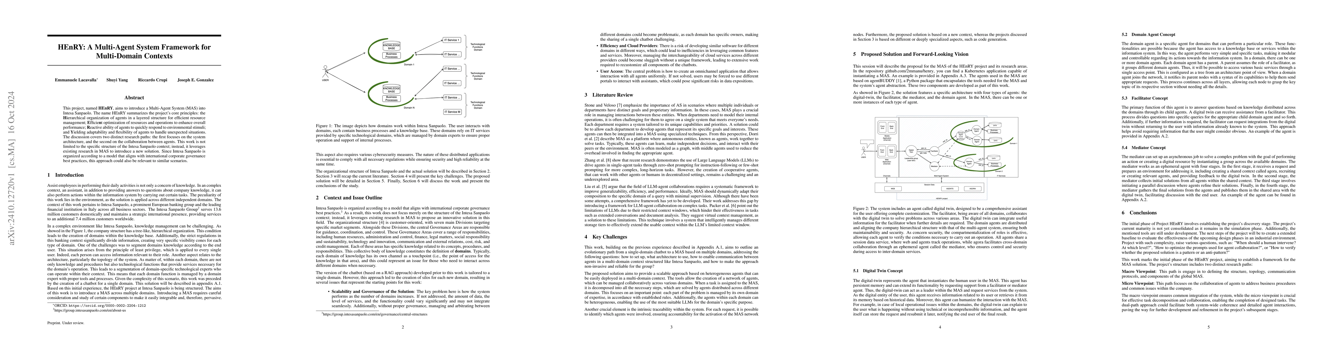 Thumbnail for HEnRY: A Multi-Agent System Framework for Multi-Domain Contexts