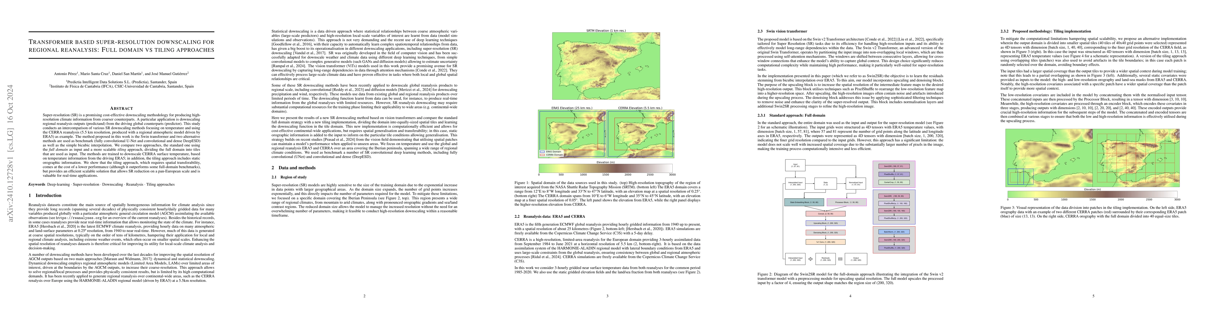 Thumbnail for Transformer based super-resolution downscaling for regional reanalysis:
  Full domain vs tiling approaches