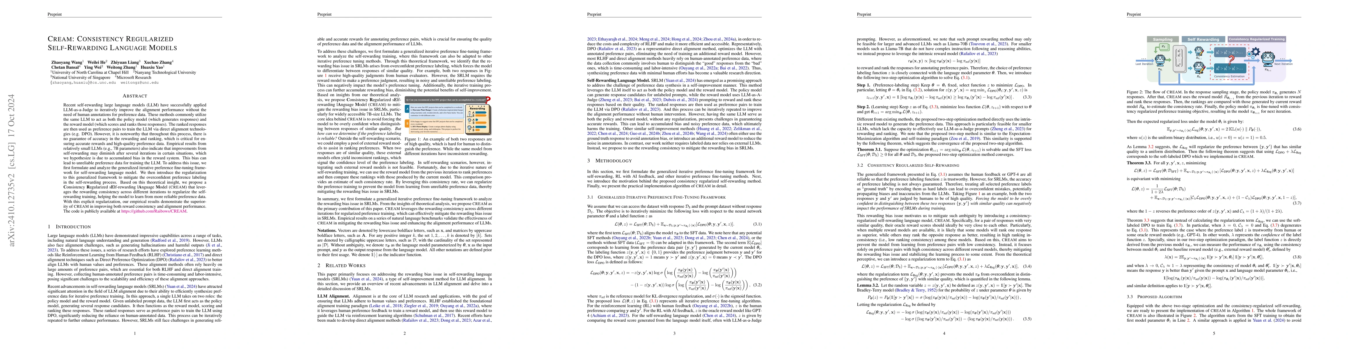 Thumbnail for CREAM: Consistency Regularized Self-Rewarding Language Models