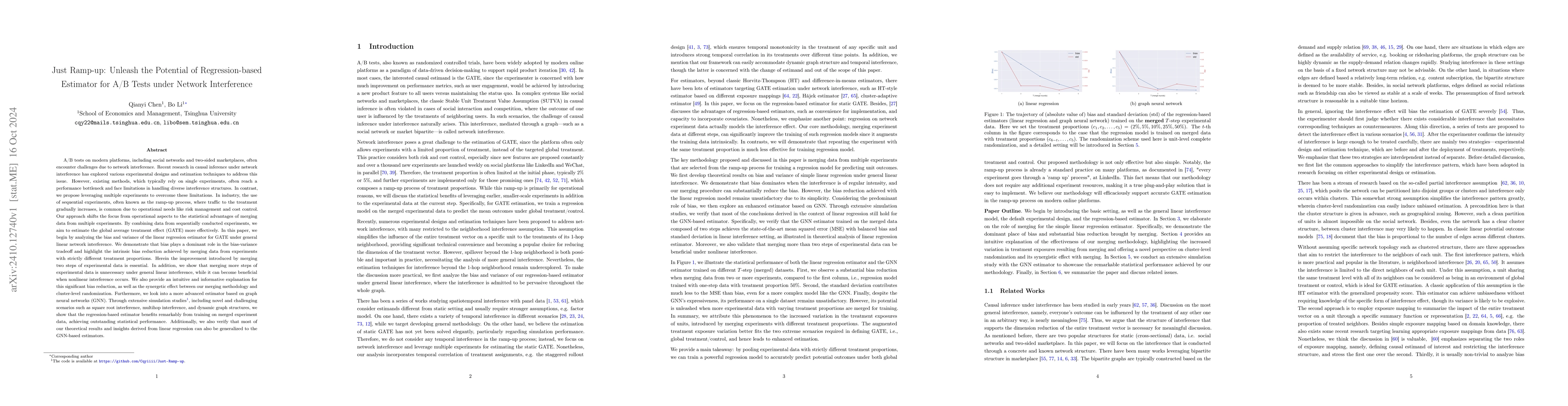 Thumbnail for Just Ramp-up: Unleash the Potential of Regression-based Estimator for
  A/B Tests under Network Interference