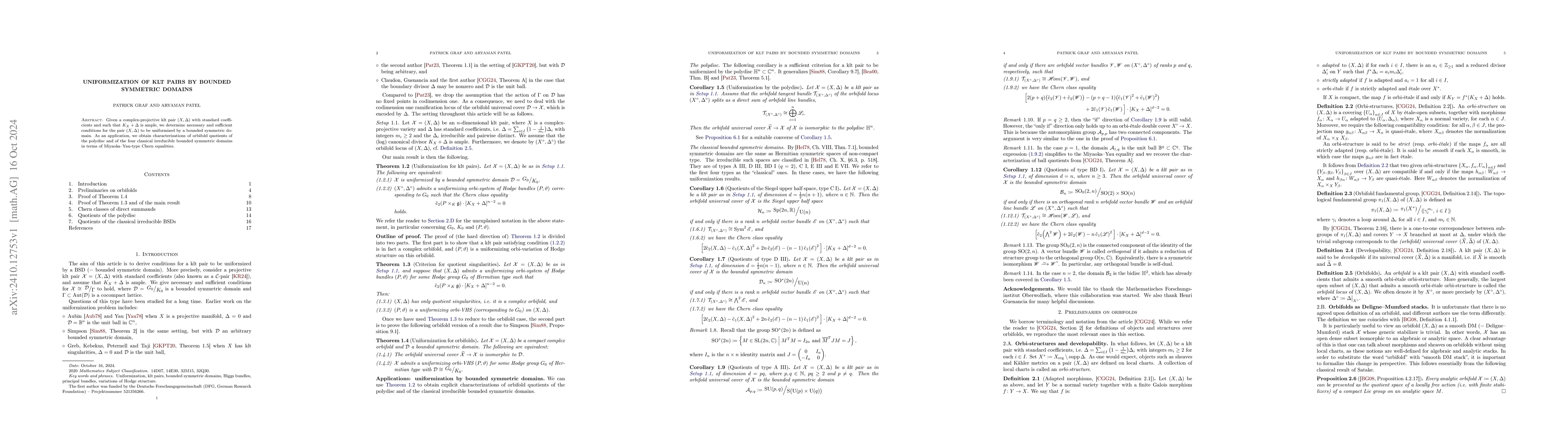 Thumbnail for Uniformization of klt pairs by bounded symmetric domains