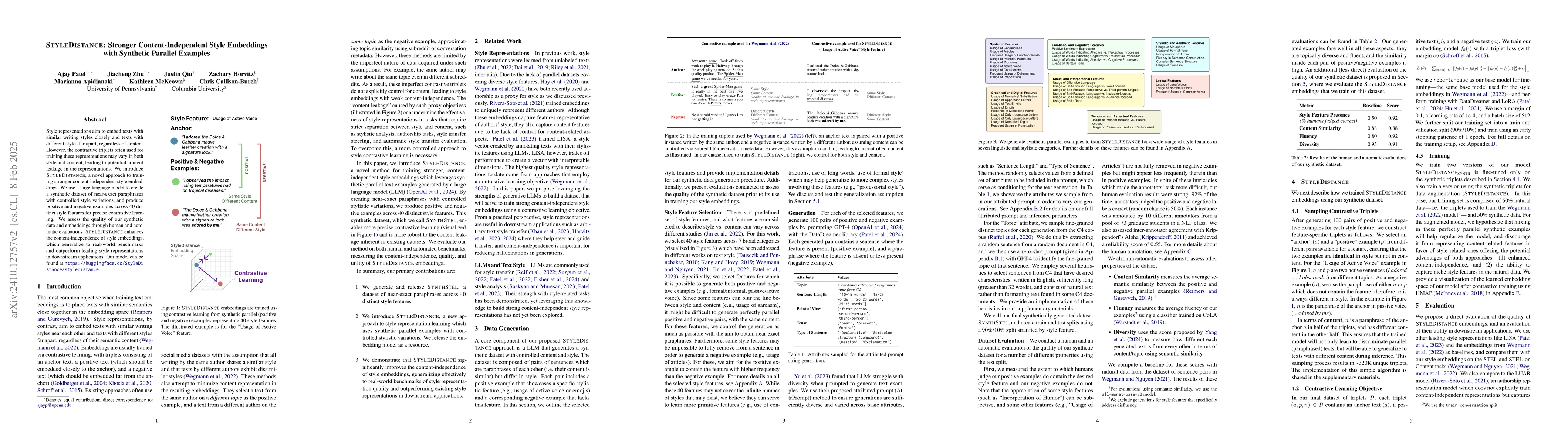 Thumbnail for StyleDistance: Stronger Content-Independent Style Embeddings with
  Synthetic Parallel Examples