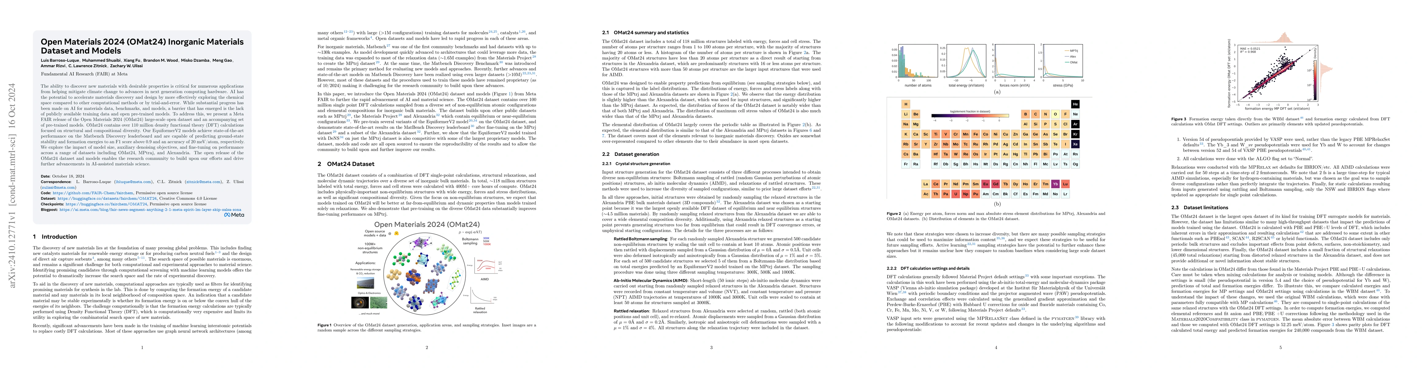 Thumbnail for Open Materials 2024 (OMat24) Inorganic Materials Dataset and Models