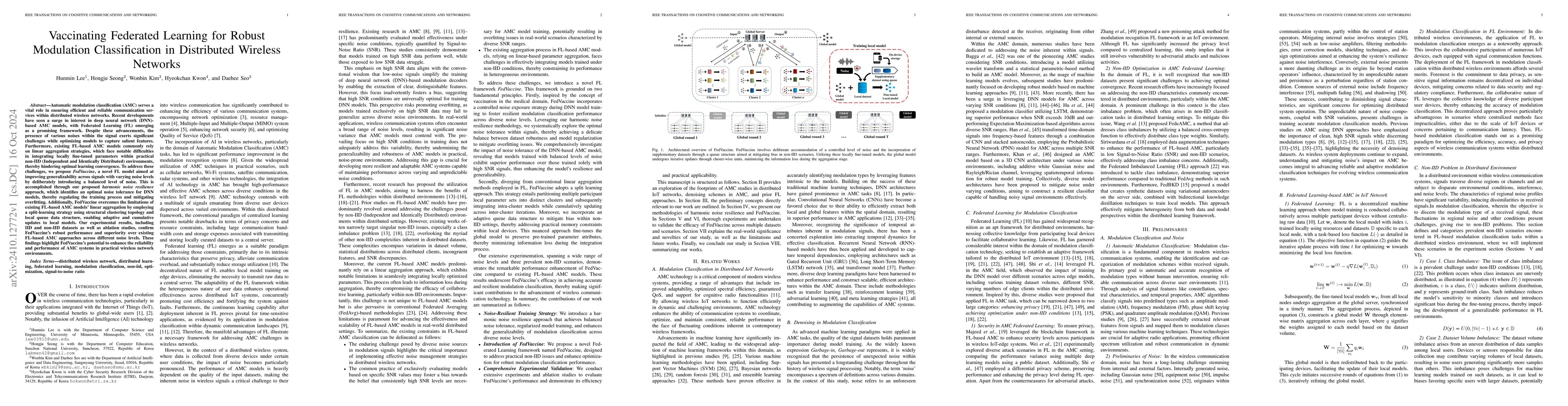 Thumbnail for Vaccinating Federated Learning for Robust Modulation Classification in
  Distributed Wireless Networks