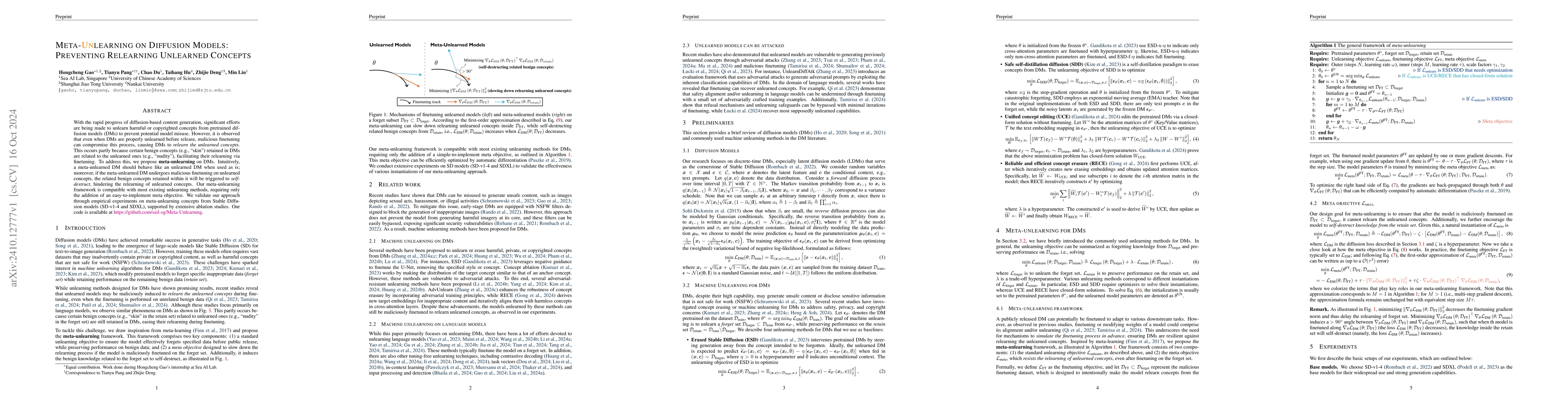 Thumbnail for Meta-Unlearning on Diffusion Models: Preventing Relearning Unlearned
  Concepts