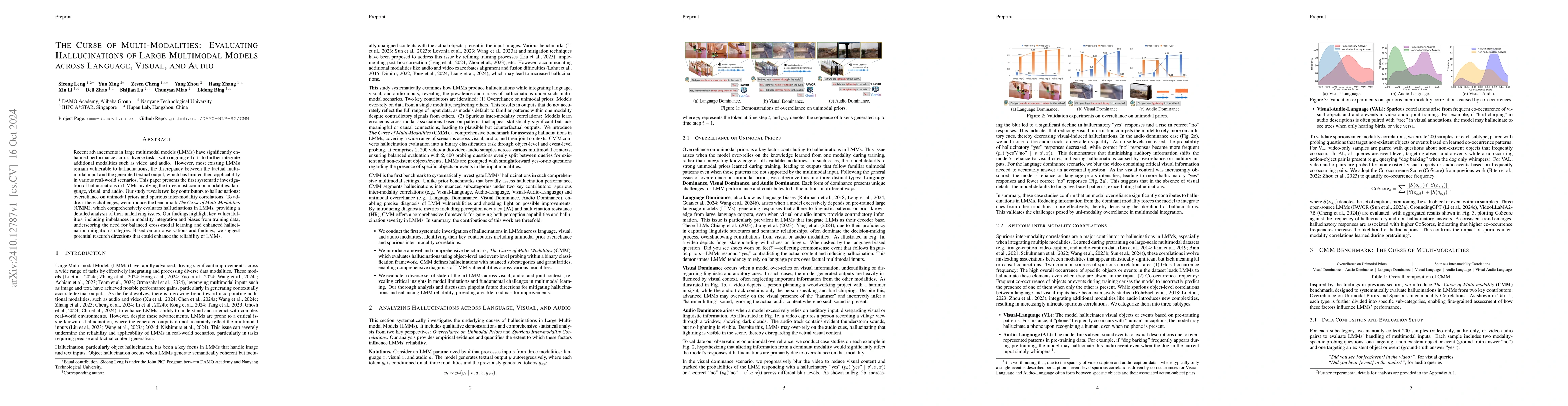 Thumbnail for The Curse of Multi-Modalities: Evaluating Hallucinations of Large
  Multimodal Models across Language, Visual, and Audio