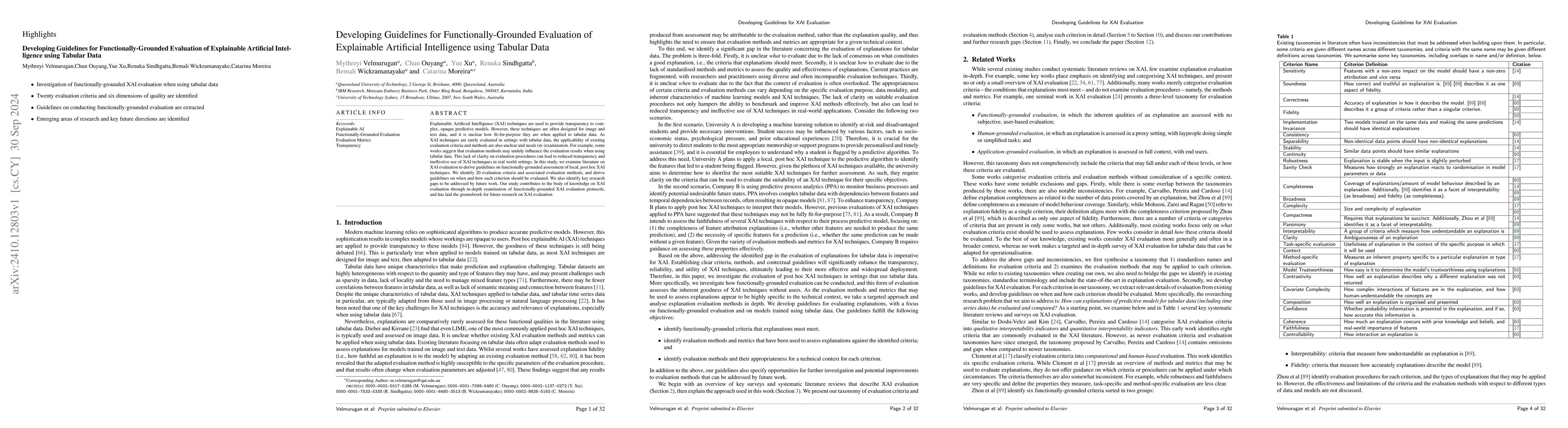 Thumbnail for Developing Guidelines for Functionally-Grounded Evaluation of
  Explainable Artificial Intelligence using Tabular Data