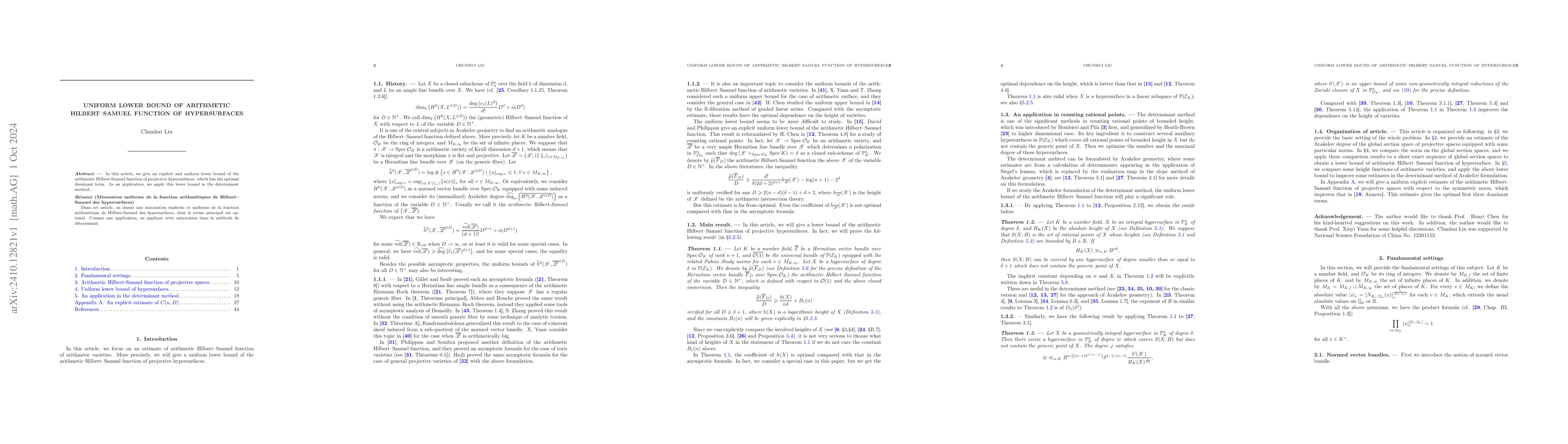 Thumbnail for Uniform lower bound of arithmetic Hilbert--Samuel function of
  hypersurfaces