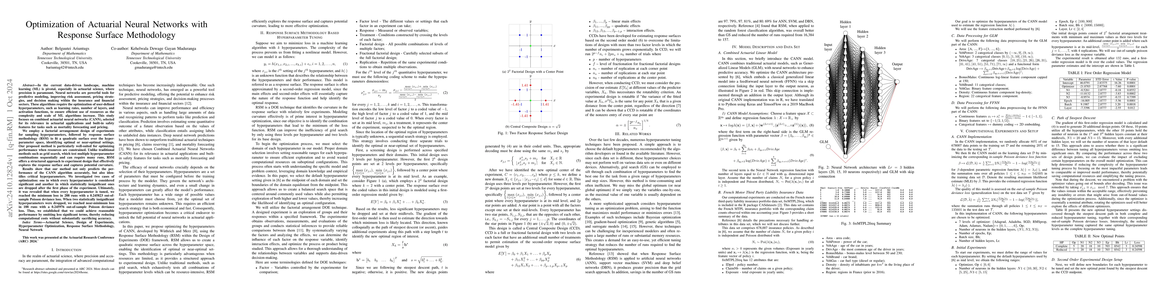Thumbnail for Optimization of Actuarial Neural Networks with Response Surface
  Methodology
