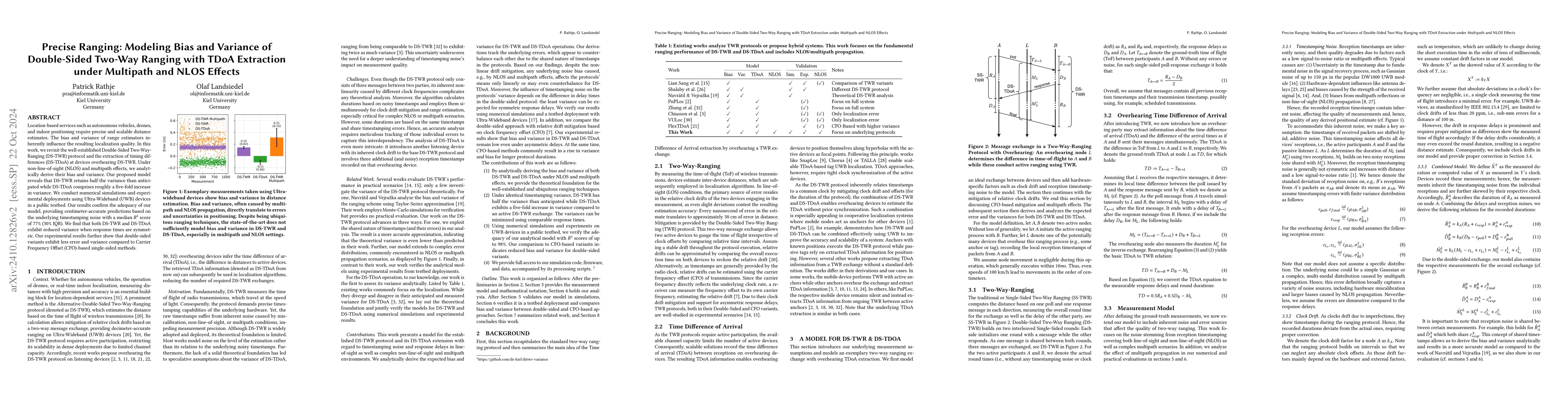 Thumbnail for Precise Ranging: Modeling Bias and Variance of Double-Sided Two-Way
  Ranging with TDoA Extraction under Multipath and NLOS Effects