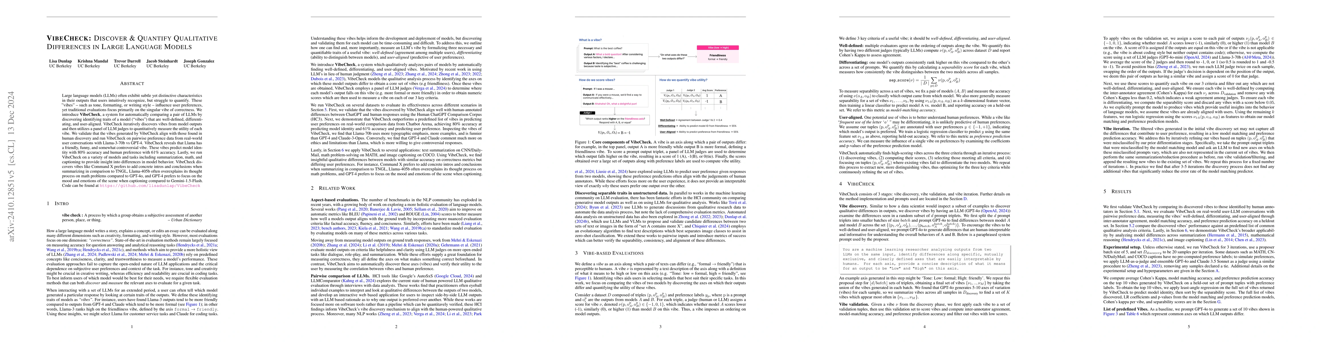 Thumbnail for VibeCheck: Discover and Quantify Qualitative Differences in Large
  Language Models