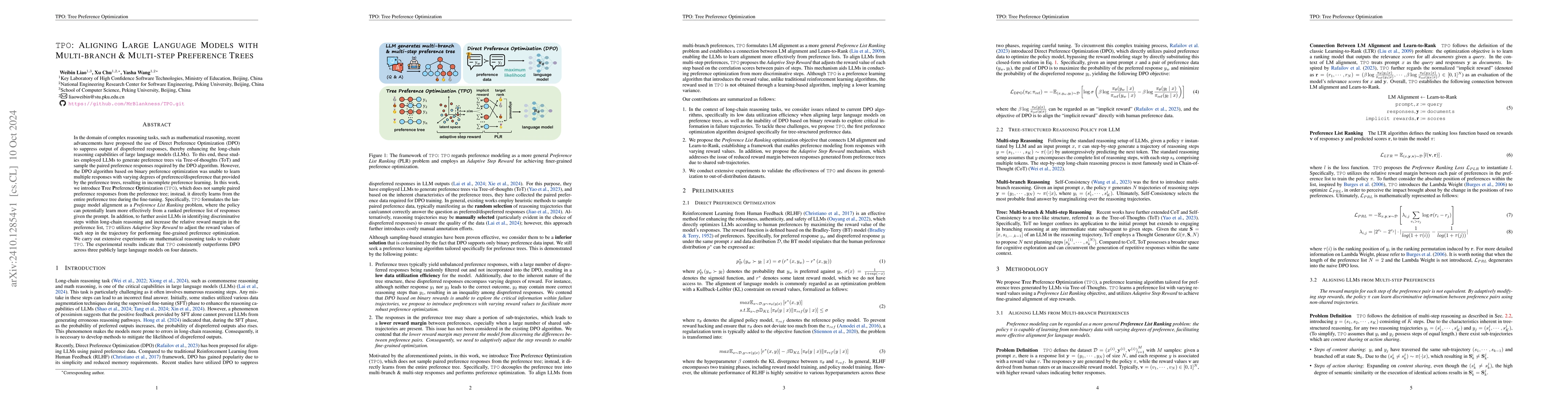 Thumbnail for TPO: Aligning Large Language Models with Multi-branch & Multi-step
  Preference Trees