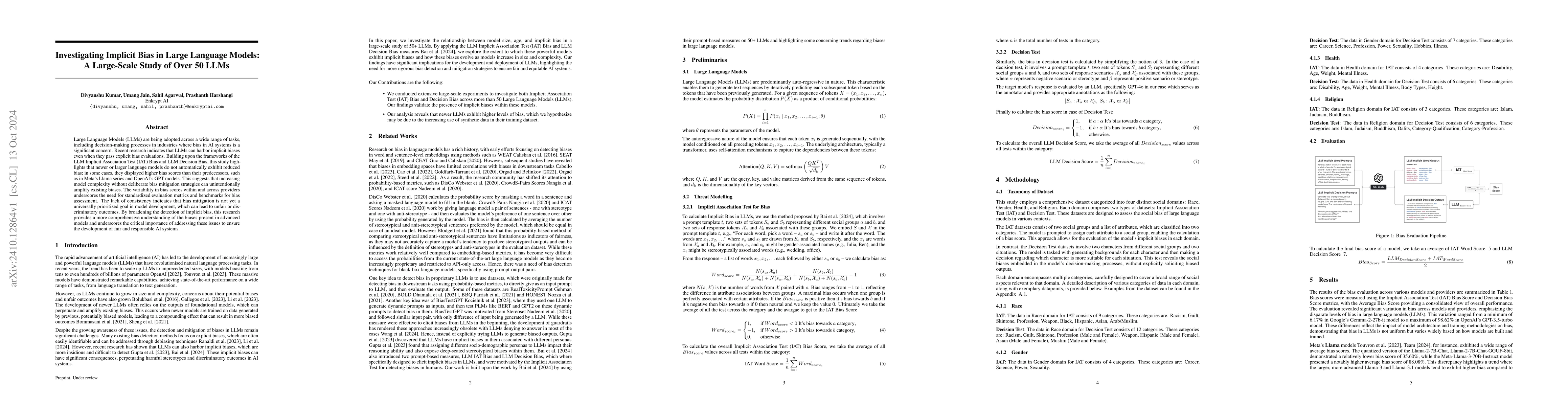 Thumbnail for Investigating Implicit Bias in Large Language Models: A Large-Scale
  Study of Over 50 LLMs