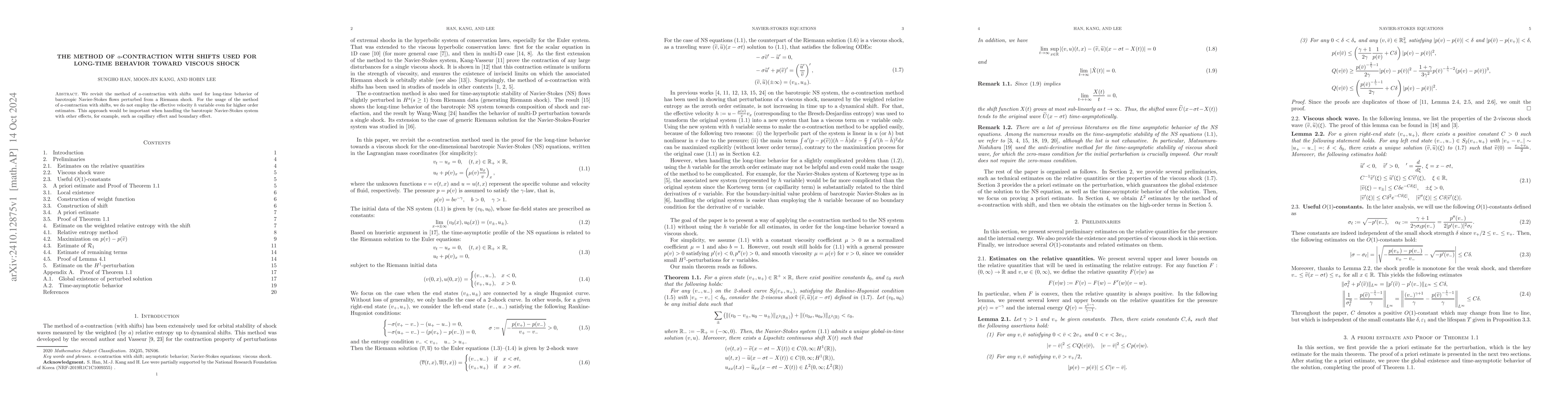 Thumbnail for The method of $a$-contraction with shifts used for long-time behavior
  toward viscous shock