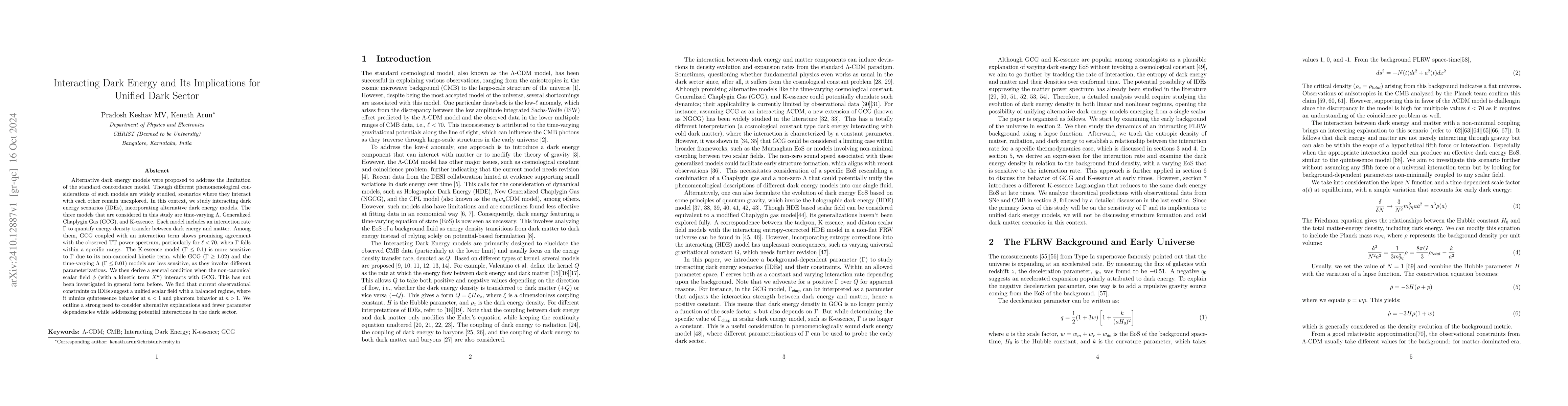 Thumbnail for Interacting Dark Energy and Its Implications for Unified Dark Sector