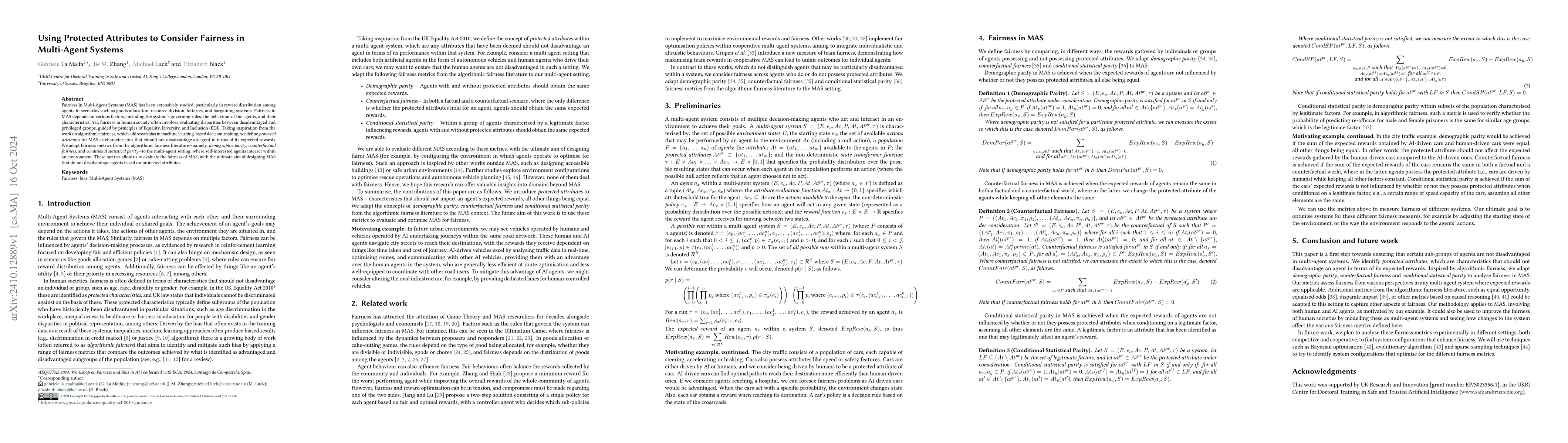 Thumbnail for Using Protected Attributes to Consider Fairness in Multi-Agent Systems