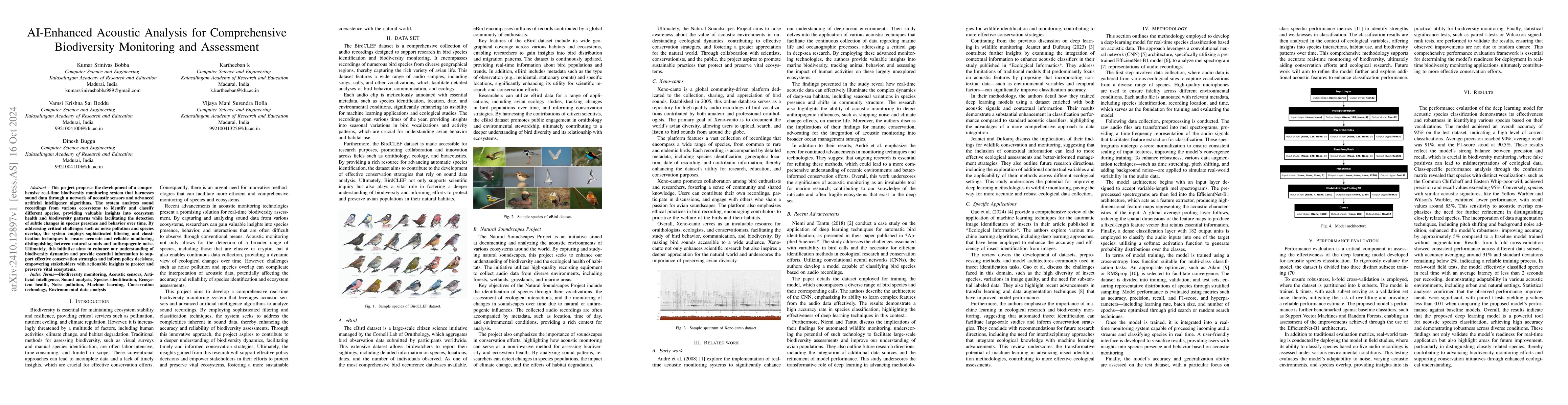 Thumbnail for AI-Enhanced Acoustic Analysis for Comprehensive Biodiversity Monitoring
  and Assessment