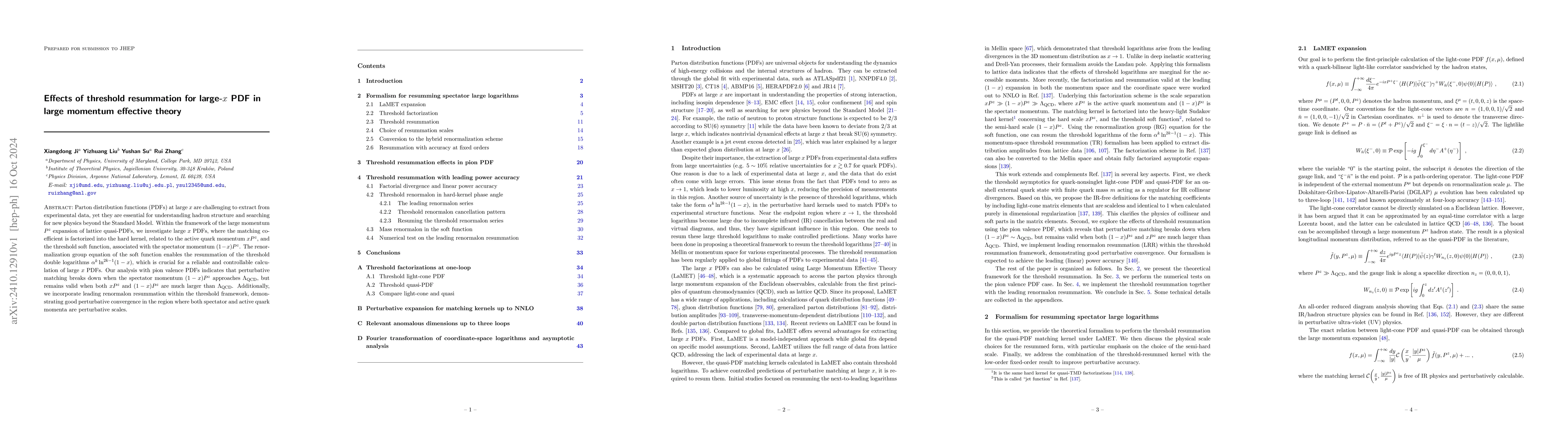 Thumbnail for Effects of threshold resummation for large-$x$ PDF in large momentum
  effective theory