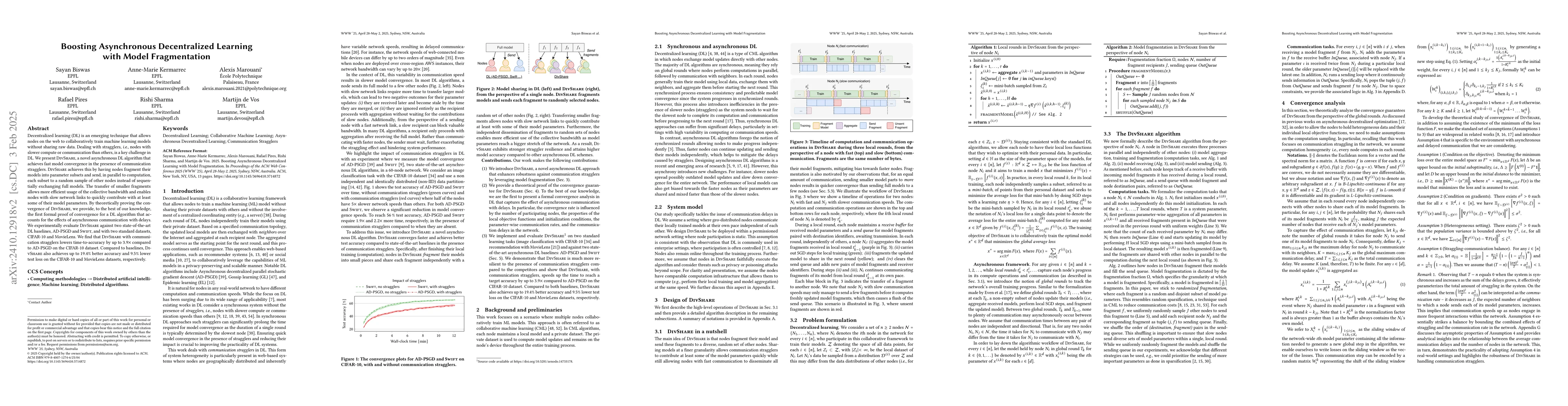Thumbnail for Boosting Asynchronous Decentralized Learning with Model Fragmentation
