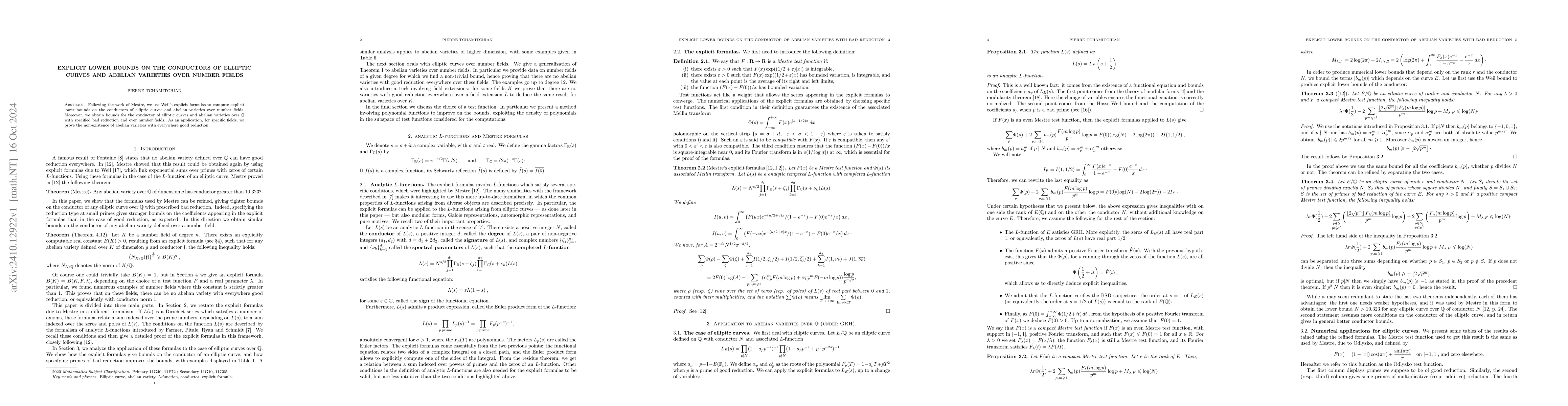 Thumbnail for Explicit lower bounds on the conductors of elliptic curves and abelian
  varieties over number fields