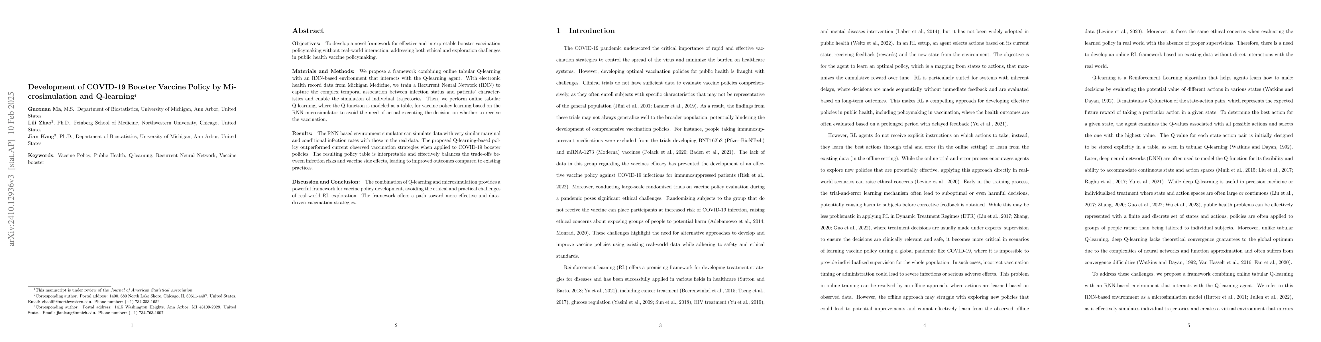 Thumbnail for Development of COVID-19 Booster Vaccine Policy by Microsimulation and
  Q-learning