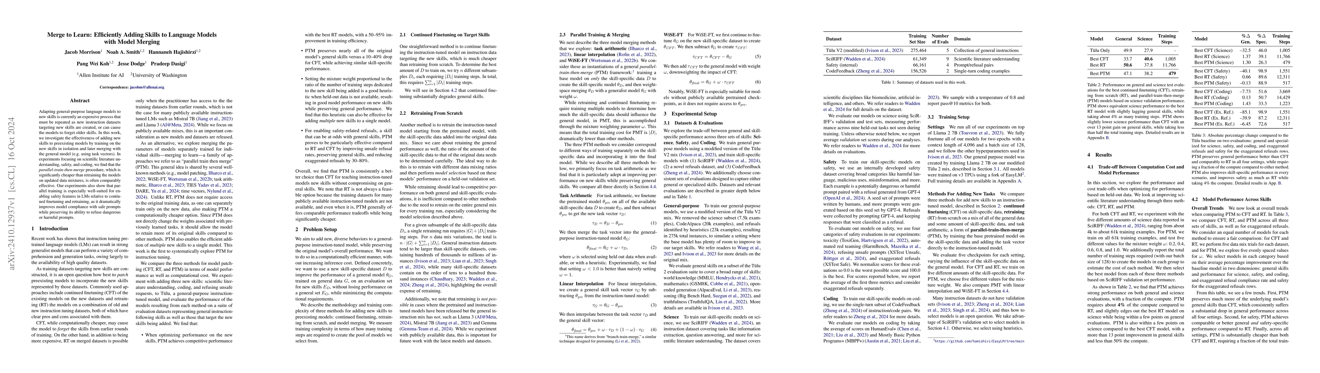 Thumbnail for Merge to Learn: Efficiently Adding Skills to Language Models with Model
  Merging