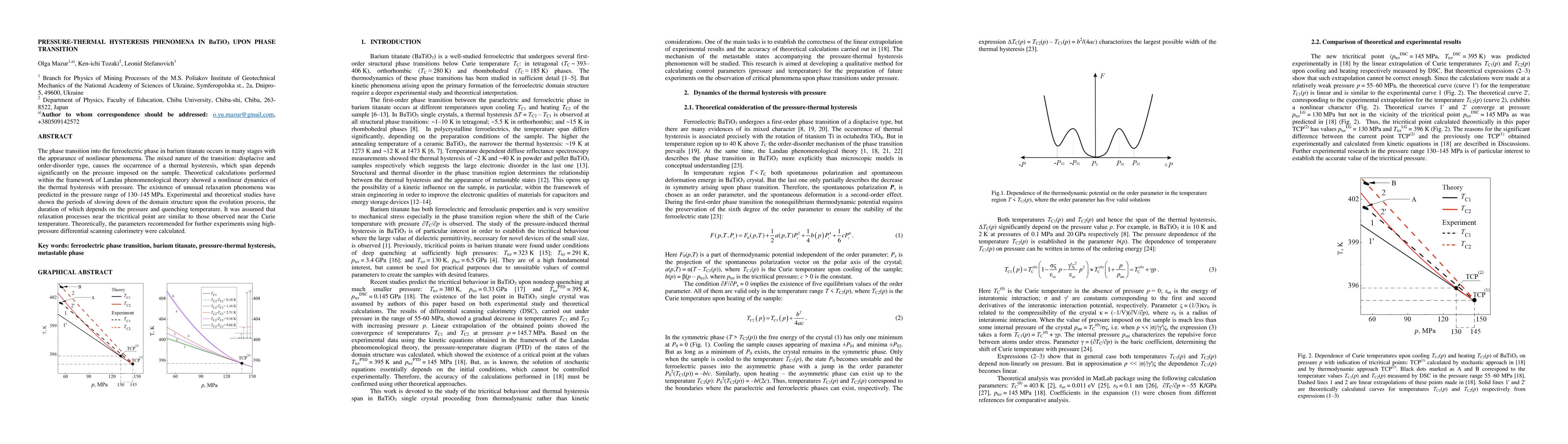 Thumbnail for Pressure-thermal hysteresis phenomena in BaTiO3 upon phase transition