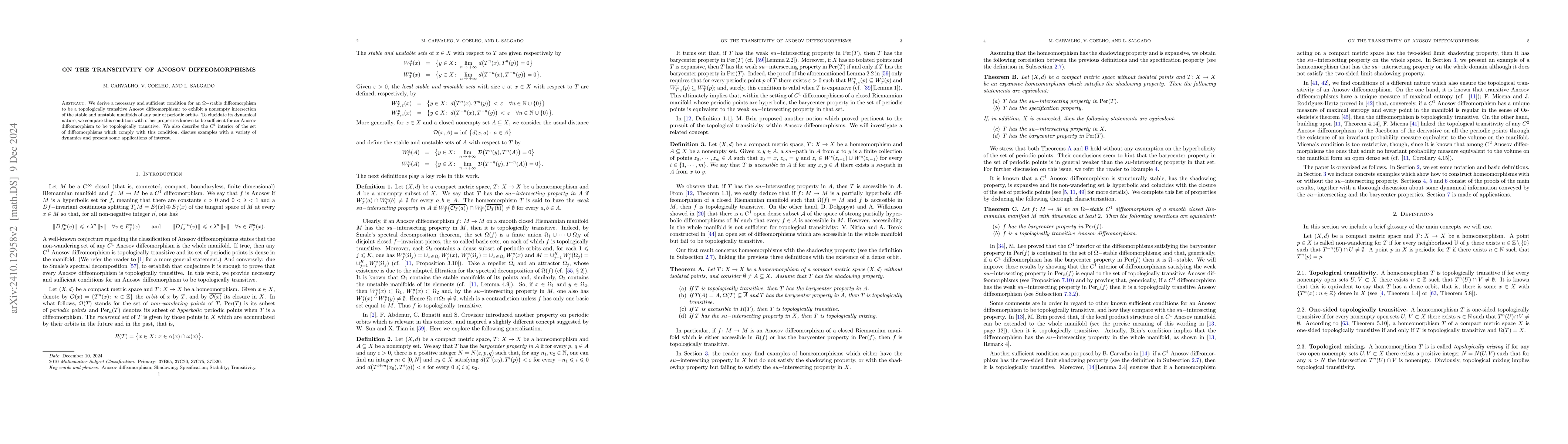Thumbnail for On the transitivity of Anosov diffeomorphisms