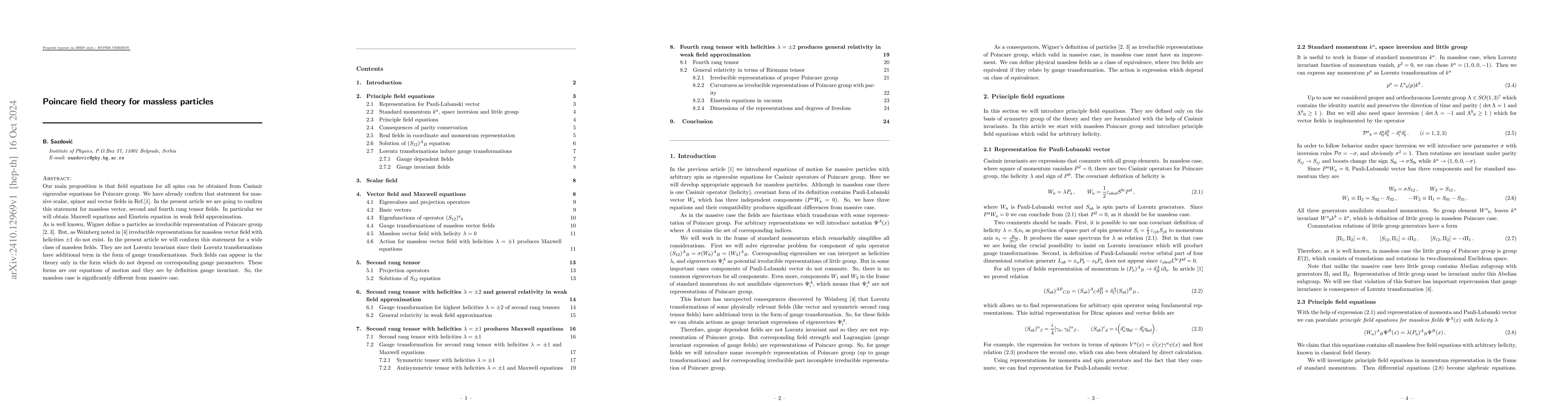 Thumbnail for Poincare field theory for massless particles