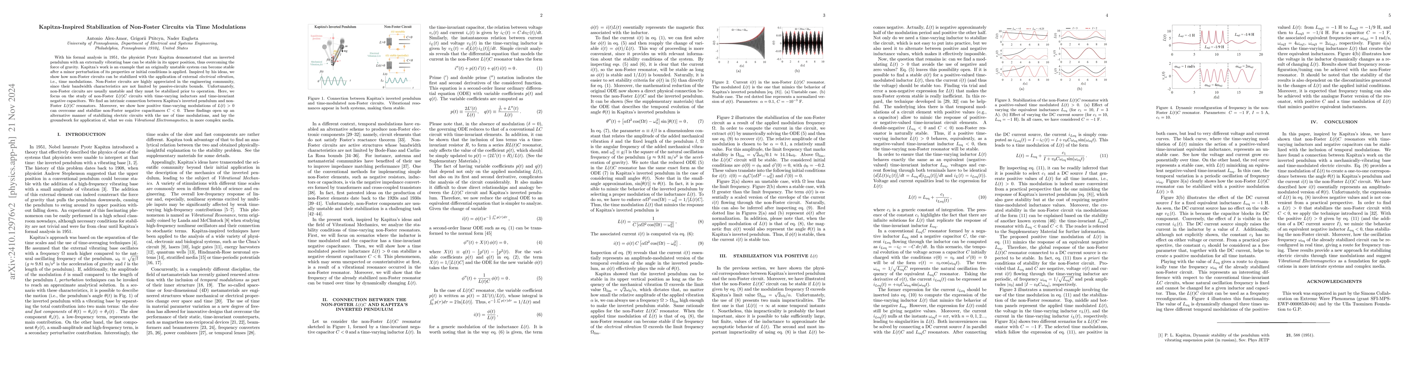 Thumbnail for Kapitza-Inspired Stabilization of Non-Foster Circuits via Time
  Modulations