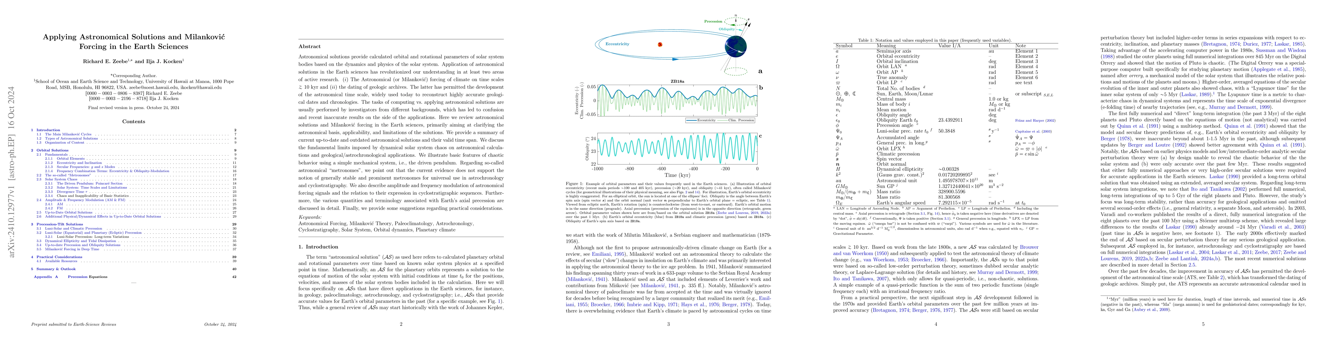 Thumbnail for Applying Astronomical Solutions and Milankovi{ć} Forcing in the Earth
  Sciences