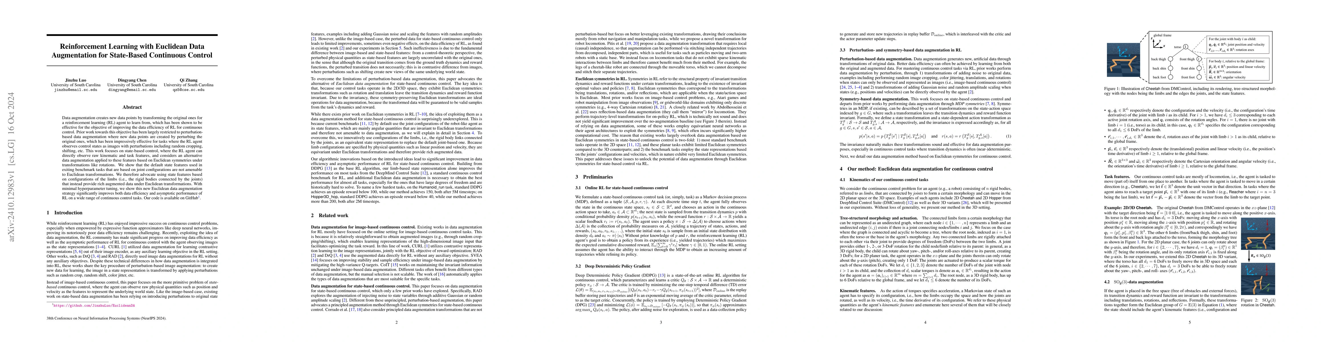 Thumbnail for Reinforcement Learning with Euclidean Data Augmentation for State-Based
  Continuous Control