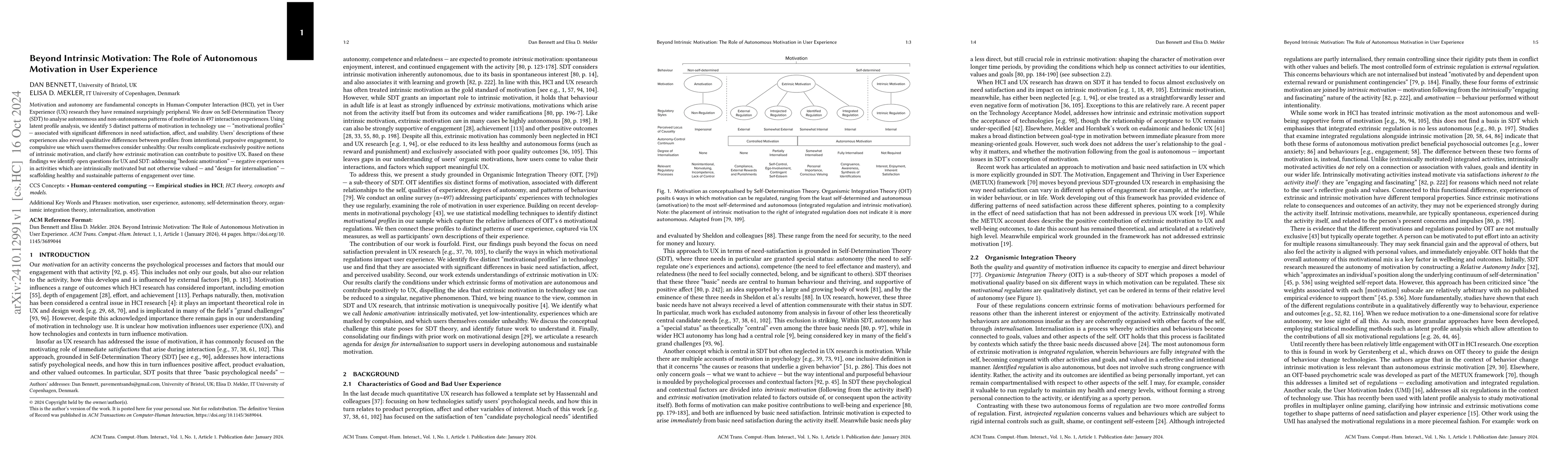 Thumbnail for Beyond Intrinsic Motivation: The Role of Autonomous Motivation in User
  Experience