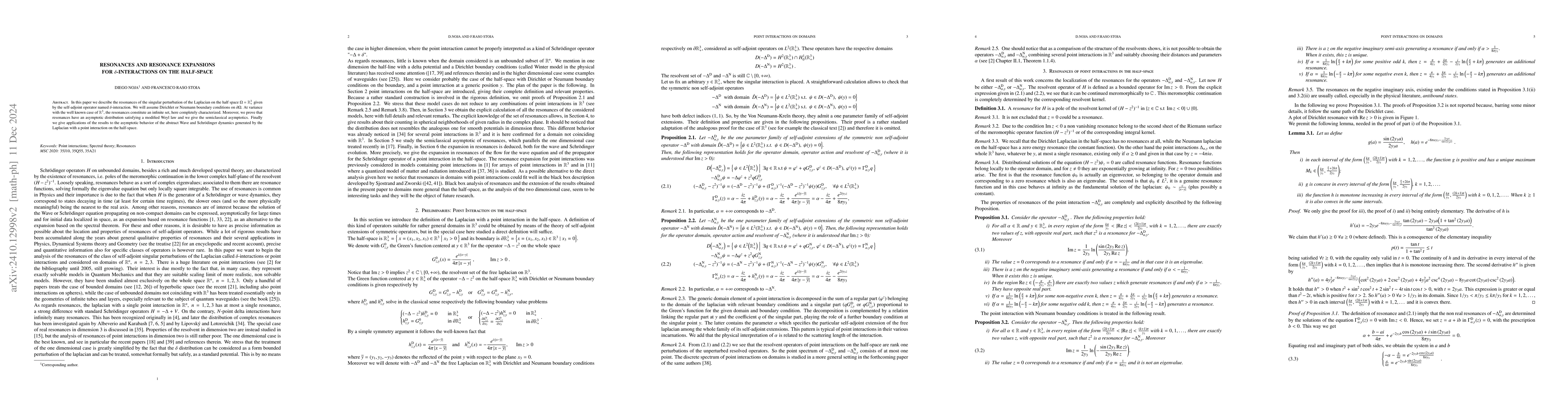 Thumbnail for Resonances and resonance expansions for point interactions on the
  half-space