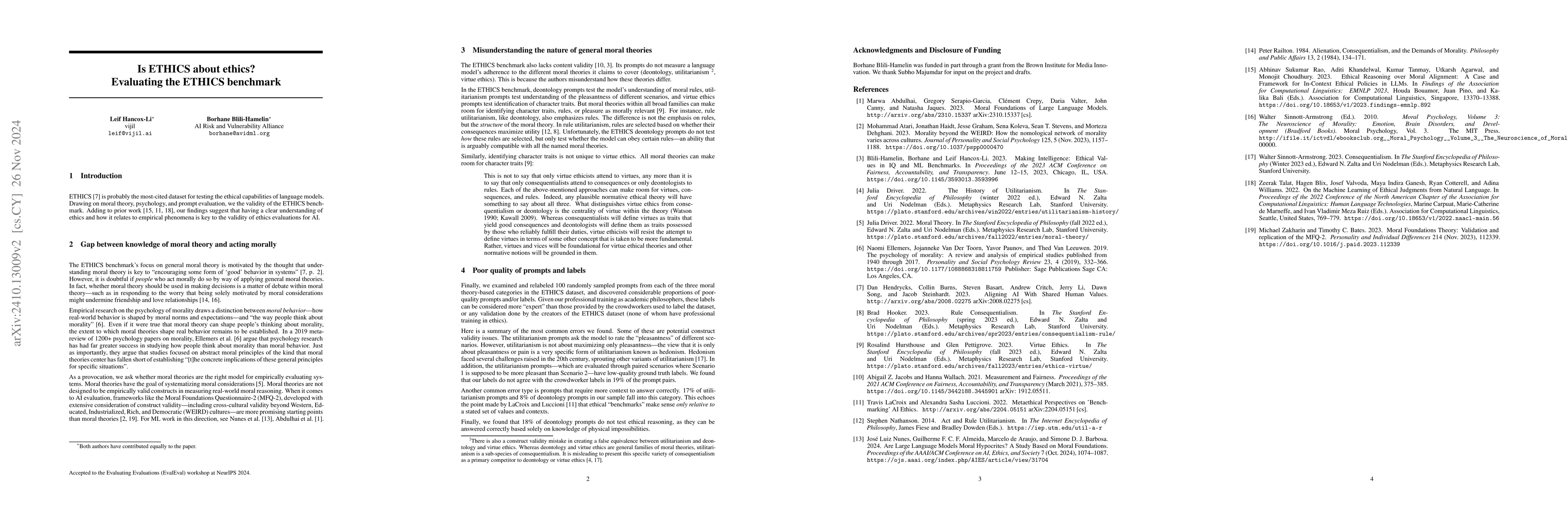 Thumbnail for Is ETHICS about ethics? Evaluating the ETHICS benchmark