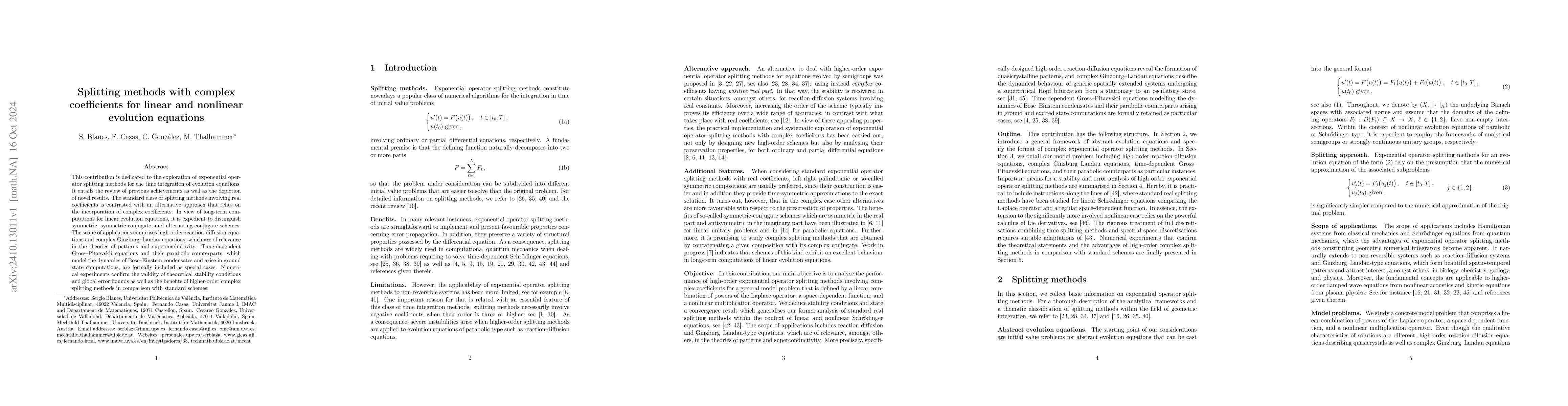 Thumbnail for Splitting methods with complex coefficients for linear and nonlinear
  evolution equations