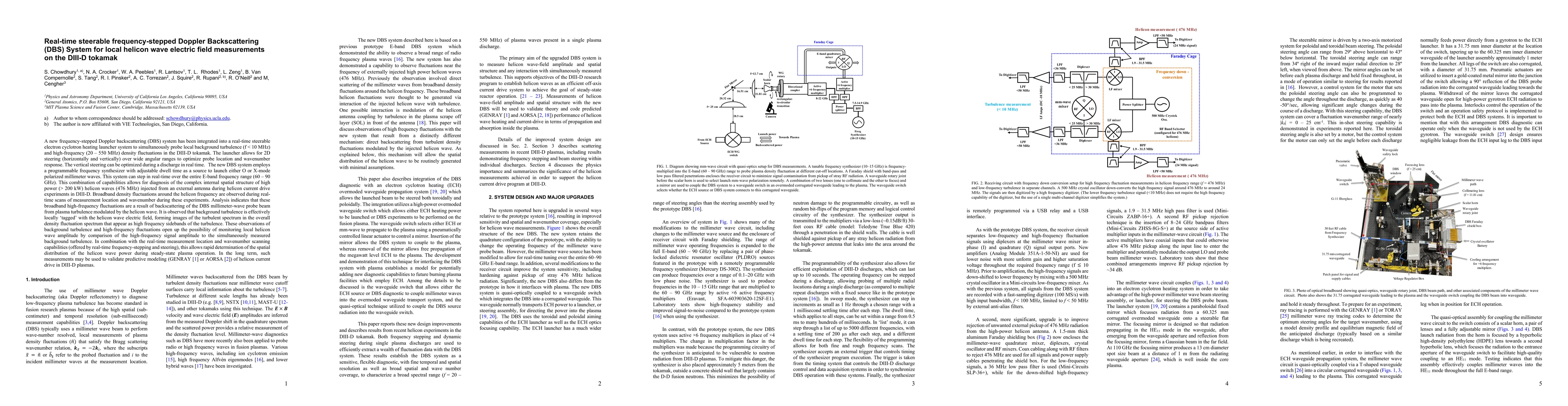Thumbnail for Real-time steerable frequency-stepped Doppler Backscattering (DBS)
  System for local helicon wave electric field measurements on the DIII-D
  tokamak