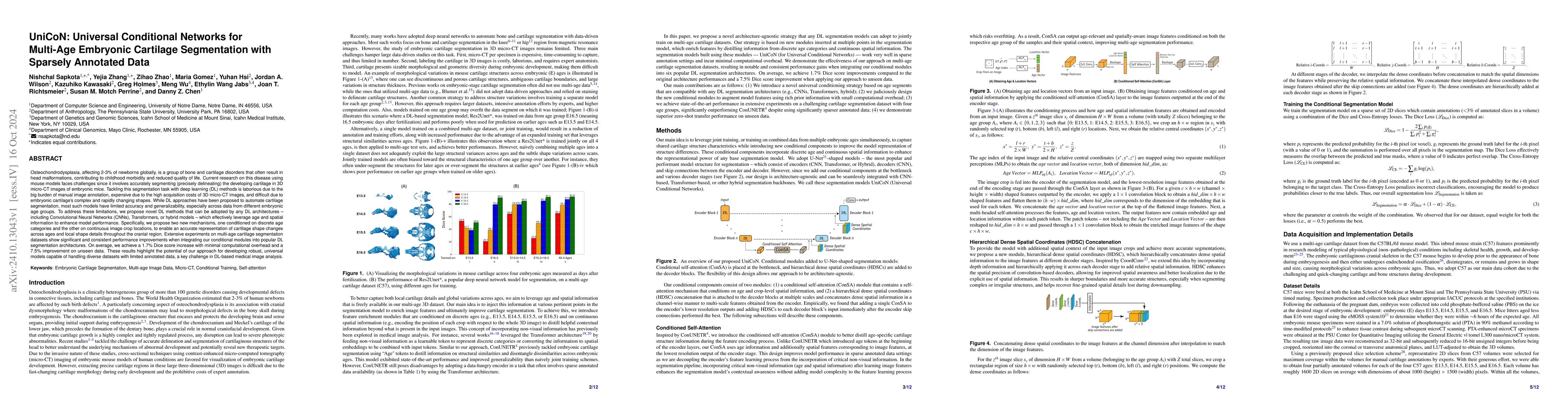 Thumbnail for UniCoN: Universal Conditional Networks for Multi-Age Embryonic Cartilage
  Segmentation with Sparsely Annotated Data