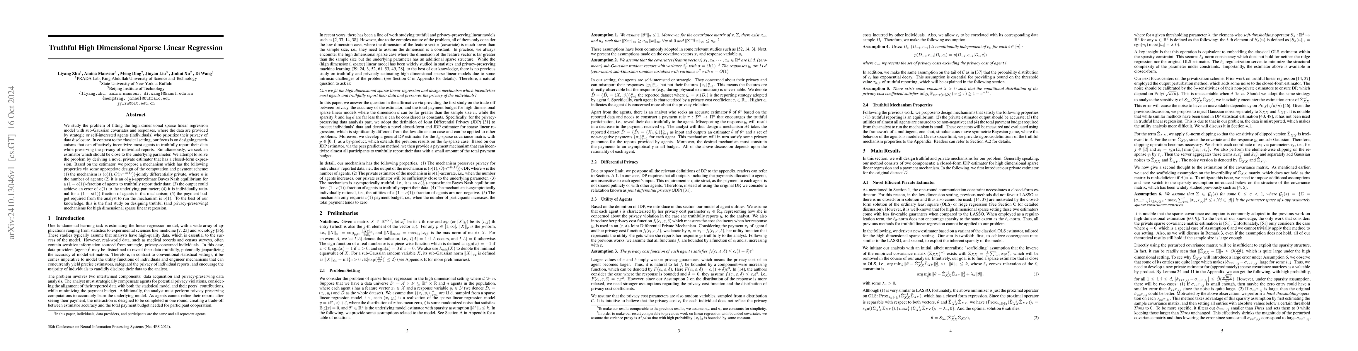 Thumbnail for Truthful High Dimensional Sparse Linear Regression